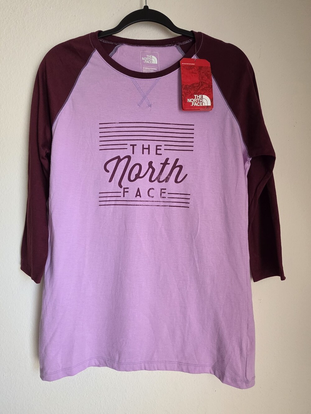 The North Face Women's Two-Tone Raglan Logo Tee - Lavender & Burgundy